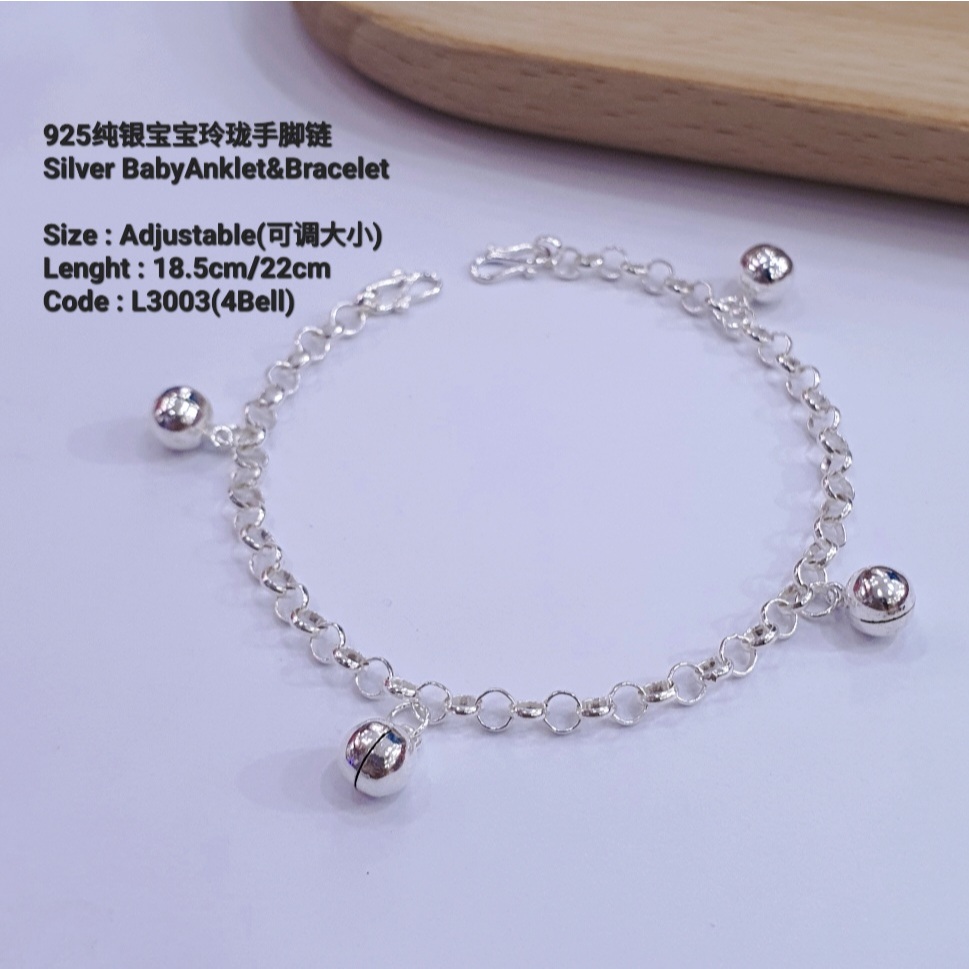 ( L3003(H4B)) สร้อยข้อเท้า/สร้อยข้อมือเงิน 925 สําหรับเด็ก Kantai Budak Kaki/Tangan For Senior 925 B