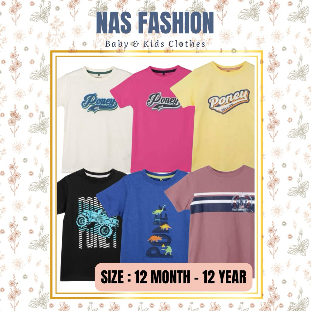 เสื้อยืด poney boy baby and kids 6-12 เดือน - แบรนด์ที่ได้รับแรงบันดาลใจจาก 12 ปี (ขึ้นไป 1 ไซส์)