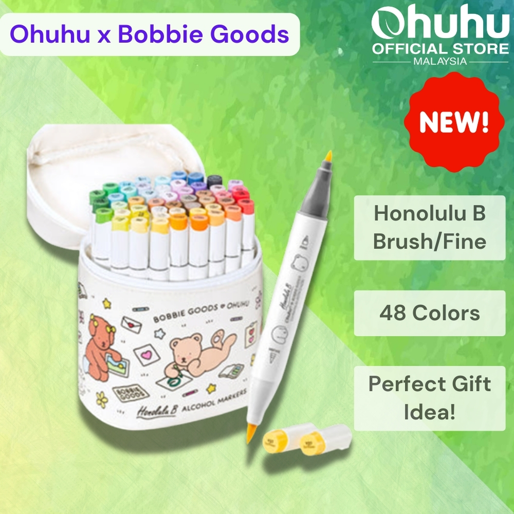 Ohuhu x Bobbie Goods Honolulu B 48 สี Dual Tips Art Markers, Brush & Fine Markers