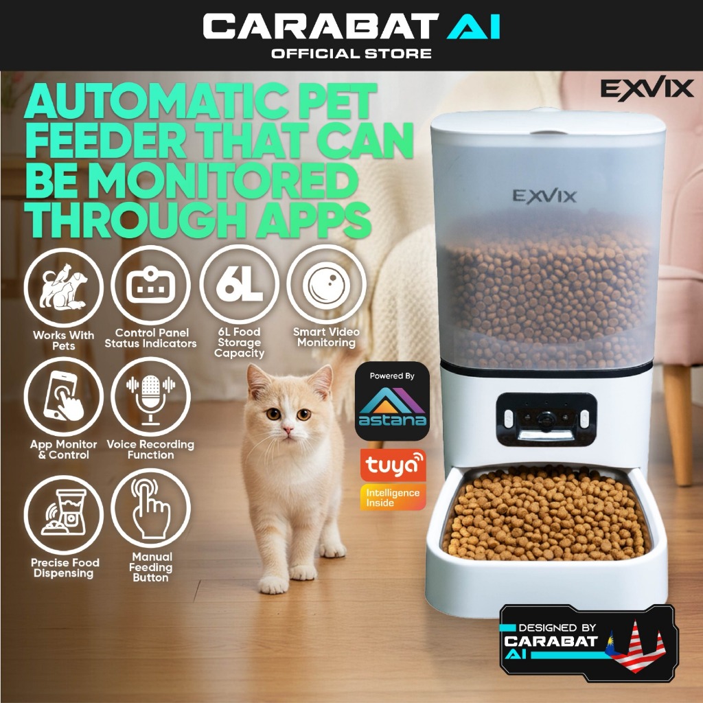 ExVix เครื่องป้อนสัตว์เลี้ยงอัตโนมัติ l เครื่องจ่ายอาหารสัตว์เลี้ยง l Smart Pet Feeder l Tuya app l 