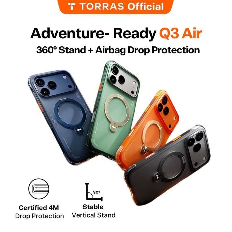 TORRAS Q3Air 360 Magnetic Stand Case สําหรับ iPhone17/16/15 series S26Ultra, กล้องและปุ่มครอบคลุมถุง