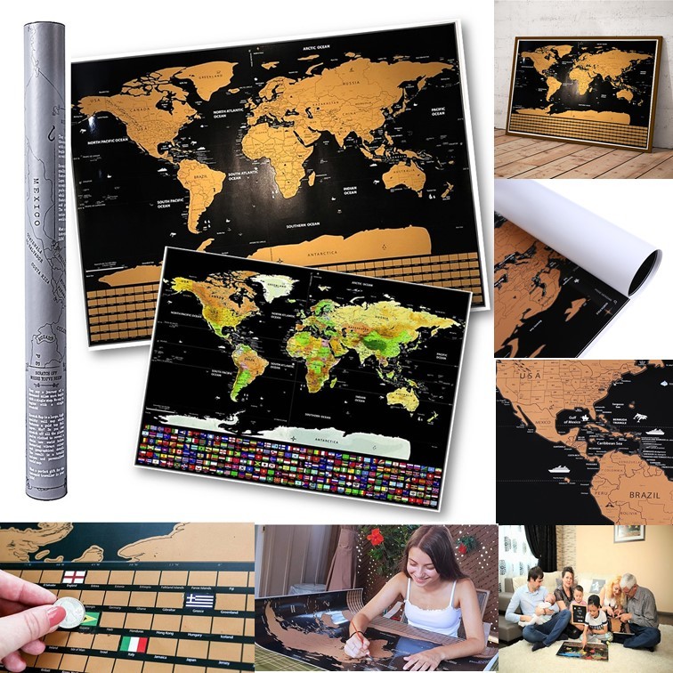 Scratch Off Educational World Map Travel Map โปสเตอร์แผนที่ผนังพร้อมกล่อง