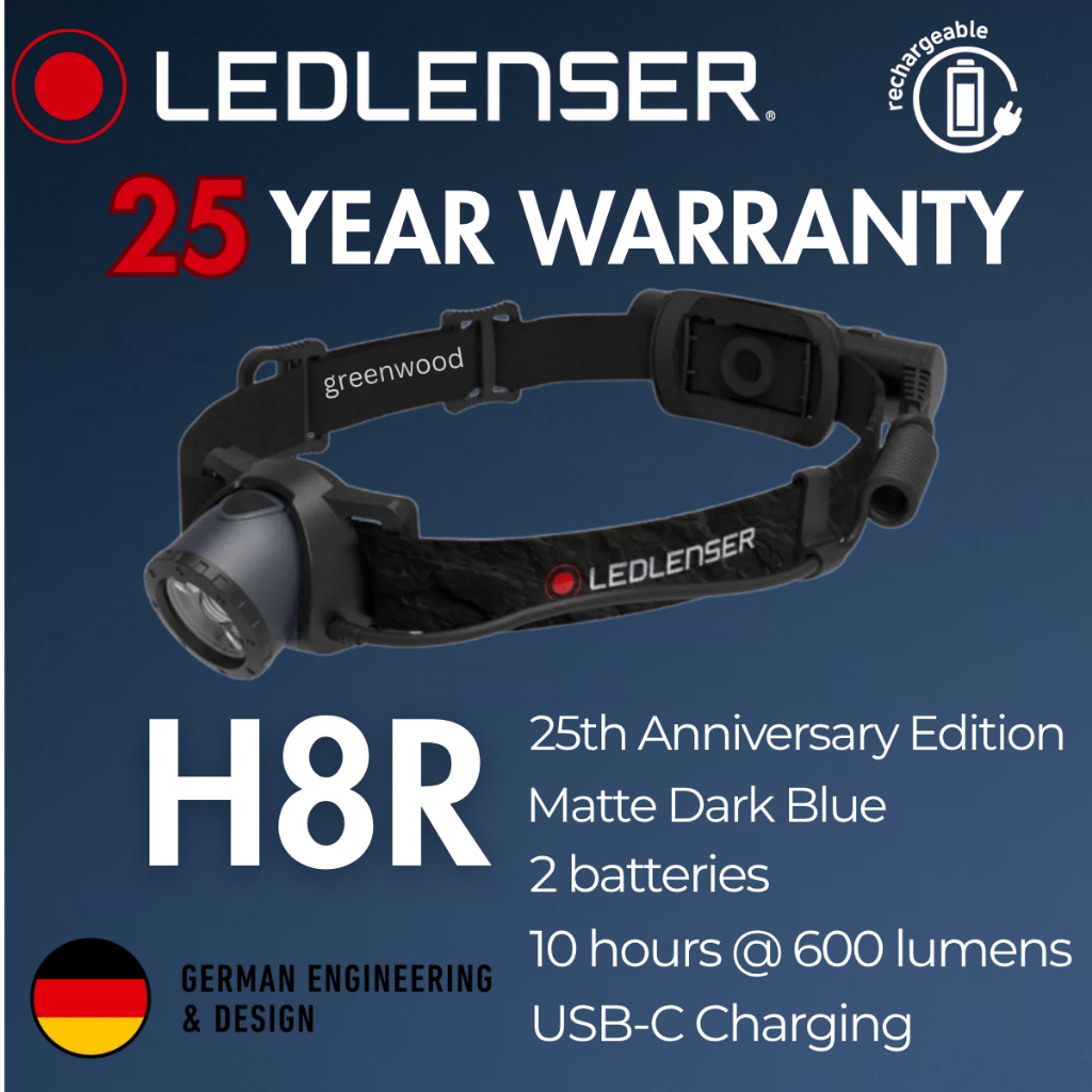 Ledlenser H8R 25th Anniversary Edition ไฟหน้า LED แบบชาร์จไฟได้ [รับประกัน 25 ปี 600 ลูเมน]