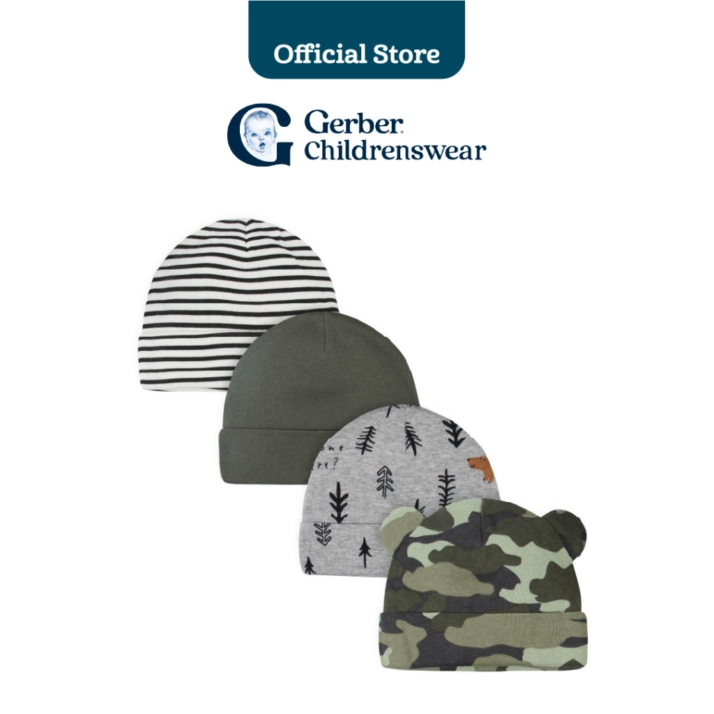 Gerber 4 Pack Baby Boys Bear Cap/หมวกเด็กชาย Gerber ลายหมี (4 ชิ้น)