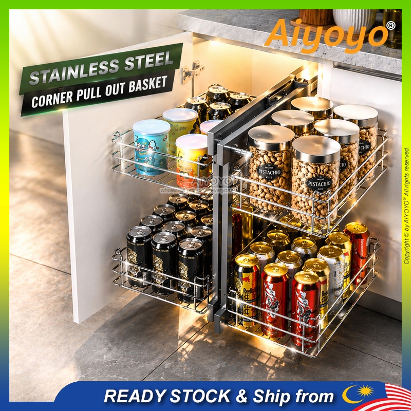 Kitchen Magic Corner Basket Pull Out Corner Cabinet Dapur Stainless Steel