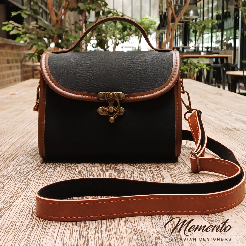 MEMENTO.ASIA Leather Vessel Bag Smoky Black Women Handbag Shoulder Bag Retro Bag Beg Tangan Wanita