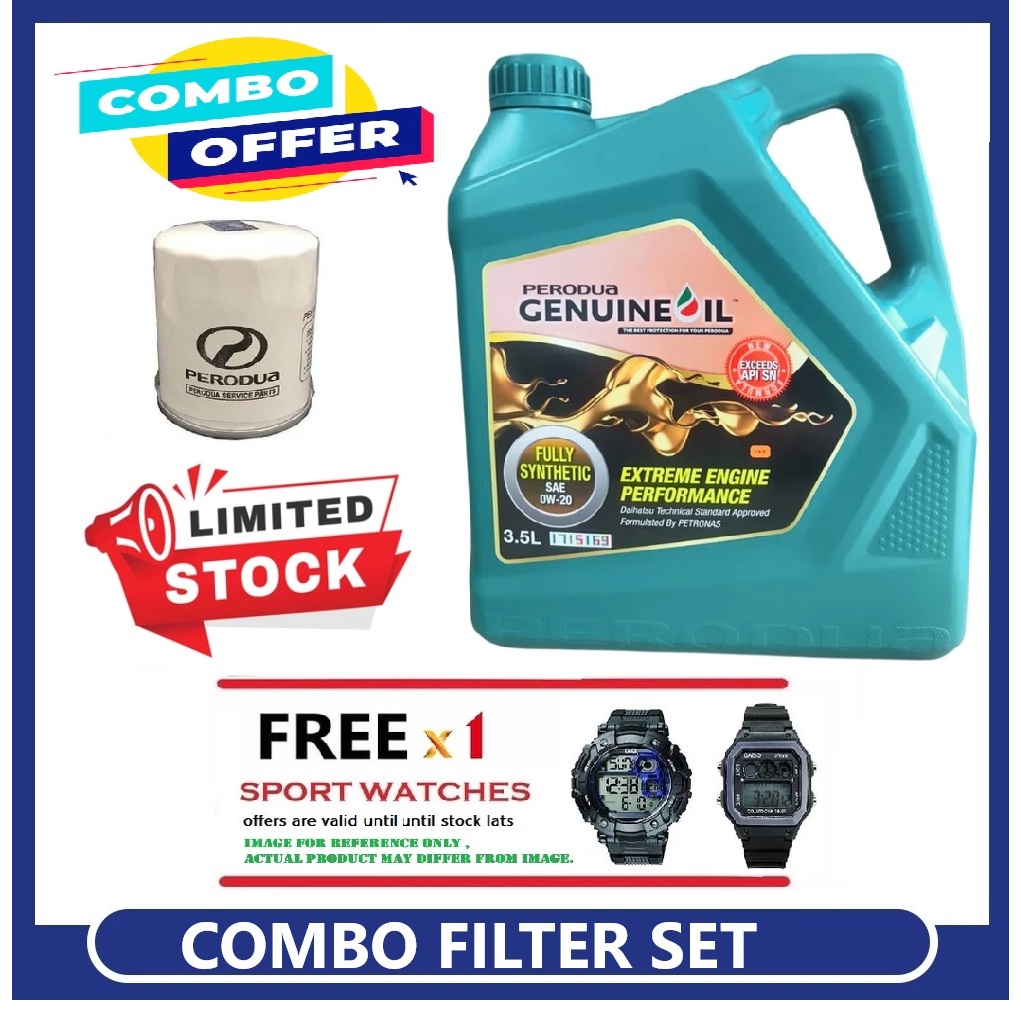 (SPORT WATCH) , น้ํามันเครื่อง Perodua + กรองน้ํามัน FOC , Fully 0W20 , Semi 5W30 , Mineral 10W30