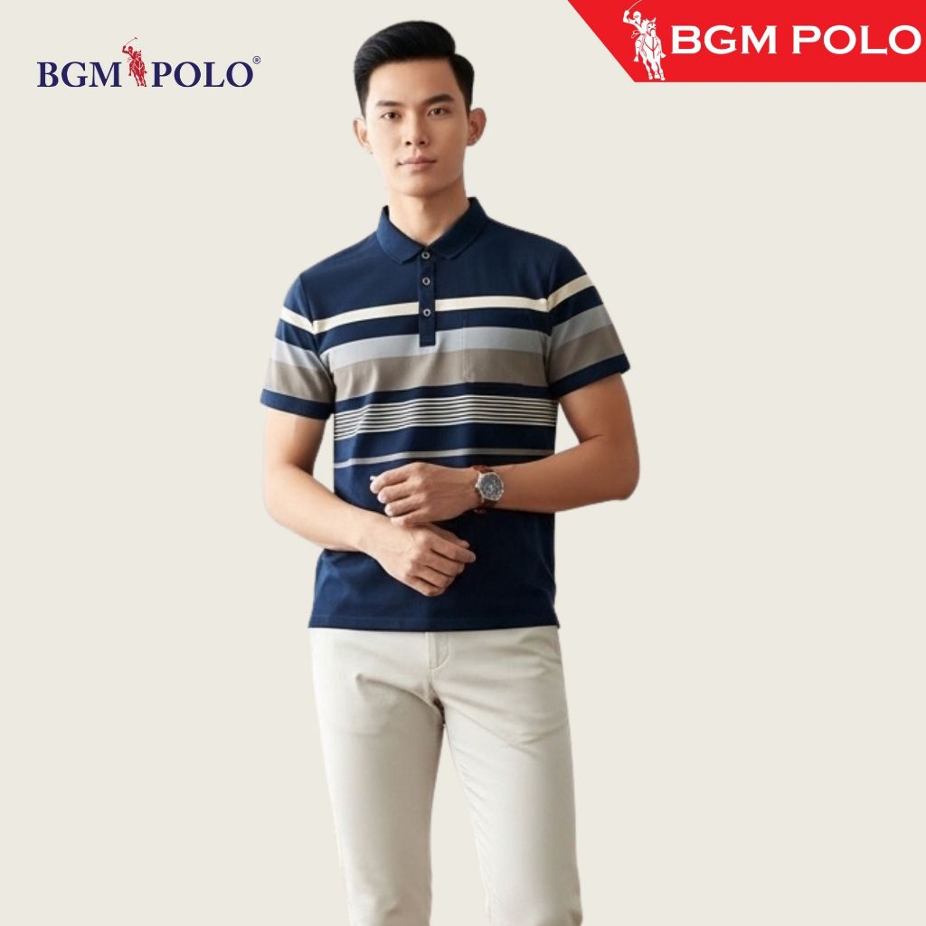 BGM POLO COLLAR เสื้อยืด STRIPED 3330-BP-CS497S3330-MNCNCTW