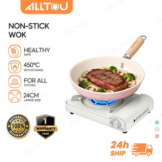 ALLTOU Nonstick Pan Ceramic 28cm Deep Stir-Fry Pan Wok with lid No PFAS& PTFE& PFOA Suitable for All Stoves