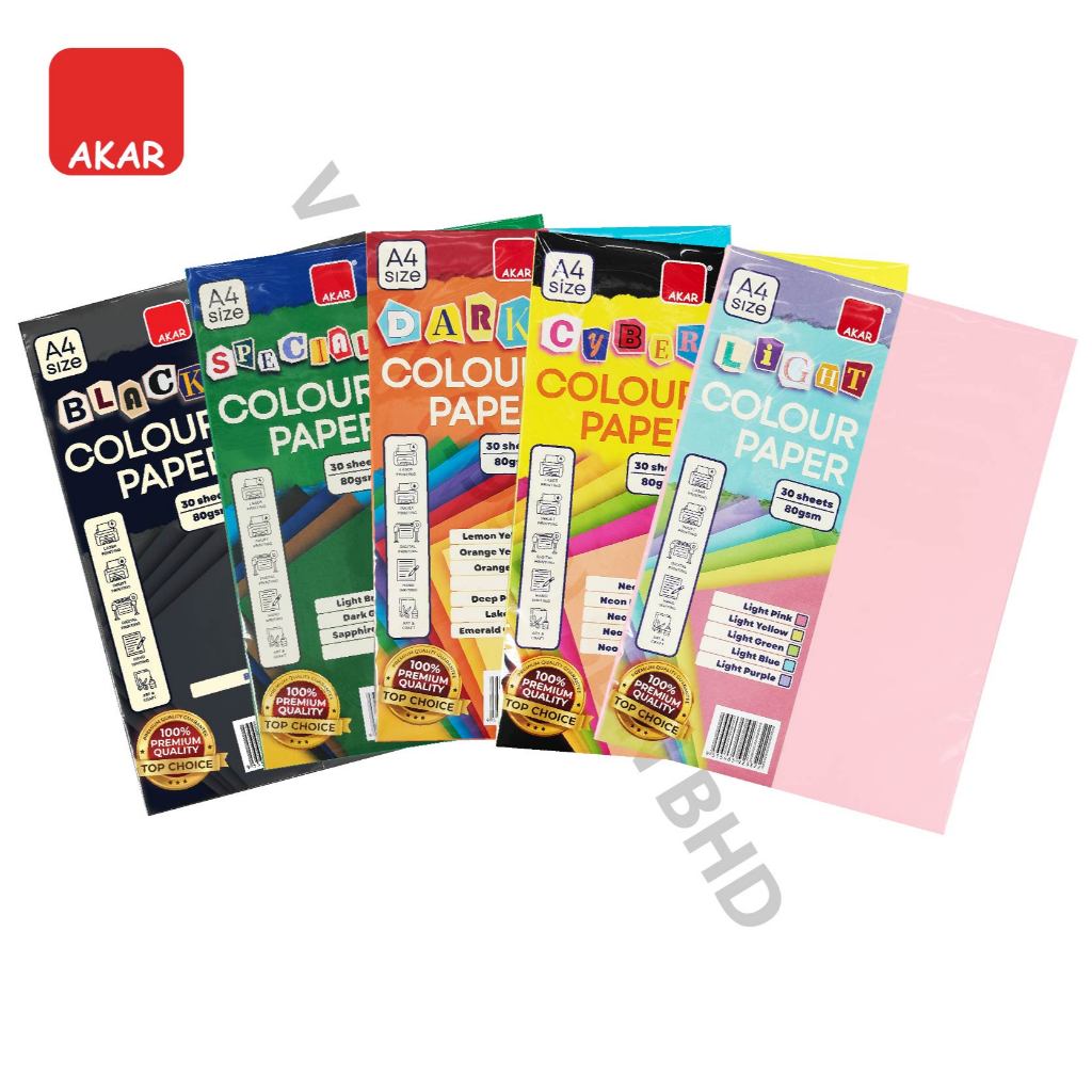 Kertas A4 สี 80 แกรม – การพิมพ์ Kertas & กระดาษสี DIY A4 80 แกรม 30 ชิ้น (Cyber / พิเศษ / เข้ม / แสง