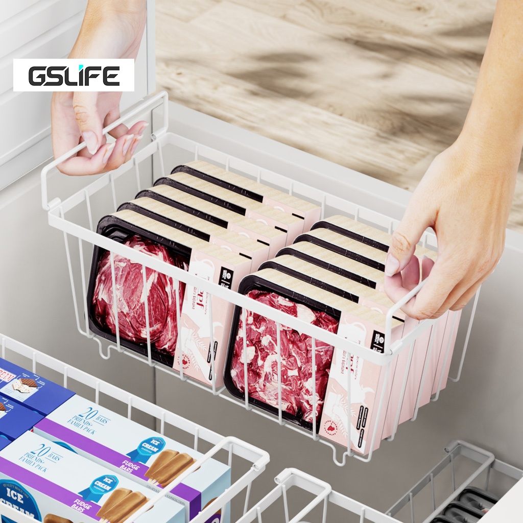 GSlife 4-Pack Stackable ตะกร้าเก็บห้องครัวประเภทและจัดระเบียบตู้แช่แข็ง