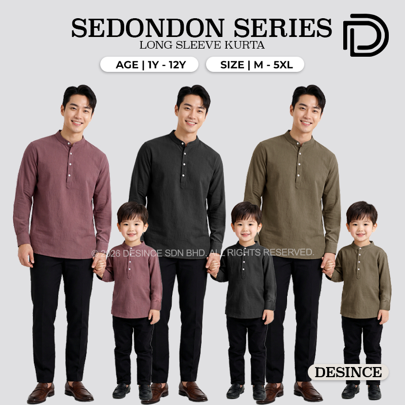 DESINCE ผู้ชาย Baju Sedondon Series Kurta แขนยาว Ayah & Anak KT 077 MT 077