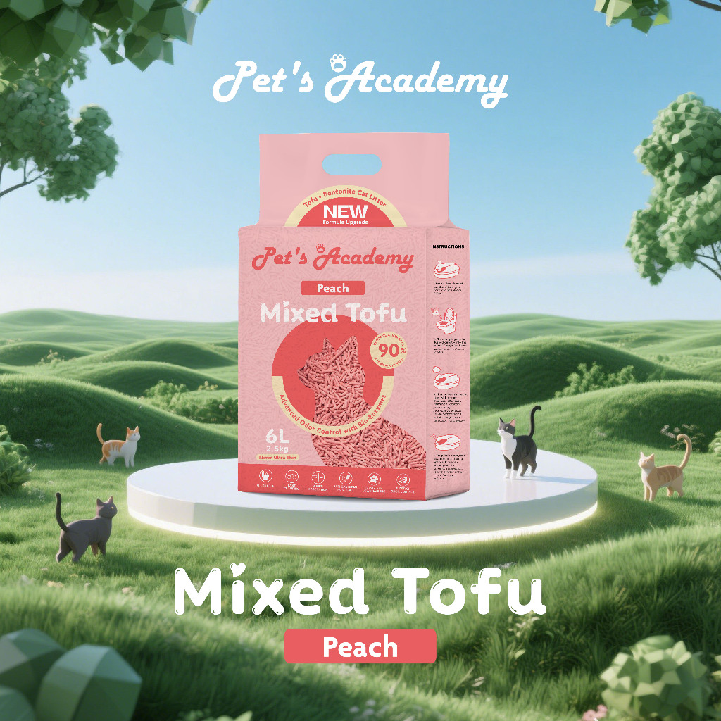 PETS ACADEMY เต้าหู้ผสมพีช 6L / 2.5 กก. / 1.5 มม. เยื่อหุ้มสมองที่แข็งแกร่งบางเฉียบการดูดซึมสูง Pasi