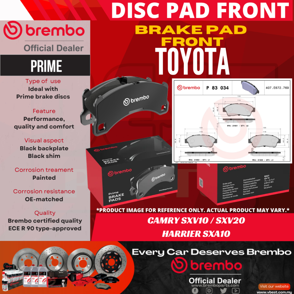 ผ้าเบรคหน้า Brembo Camry SXV10 SXV20 RAV4 SXA10