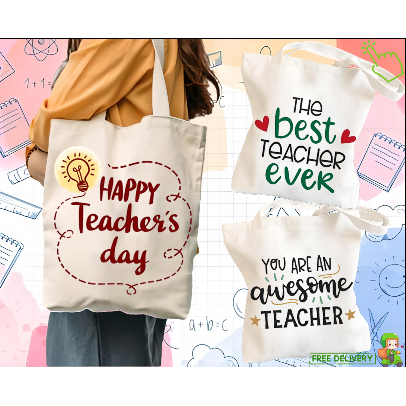CB265 HAPPY TEACHERS DAY Canvas Tote Bag (ความจุขนาดใหญ่) Selamat Hari Guru 节师帆布包