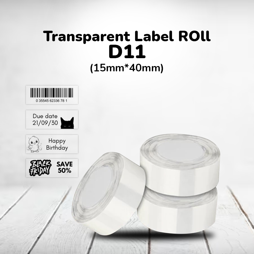 AIYIN D11 LABEL ROLL 15MM*40MM TRANSPARENT