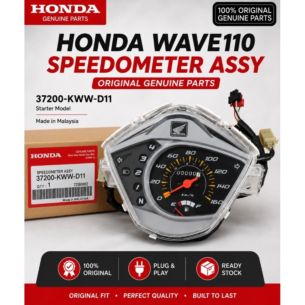 Honda Wave110 Starter Speedometer Meter Assy อะไหล่ 37200-KWW-D11 Made In