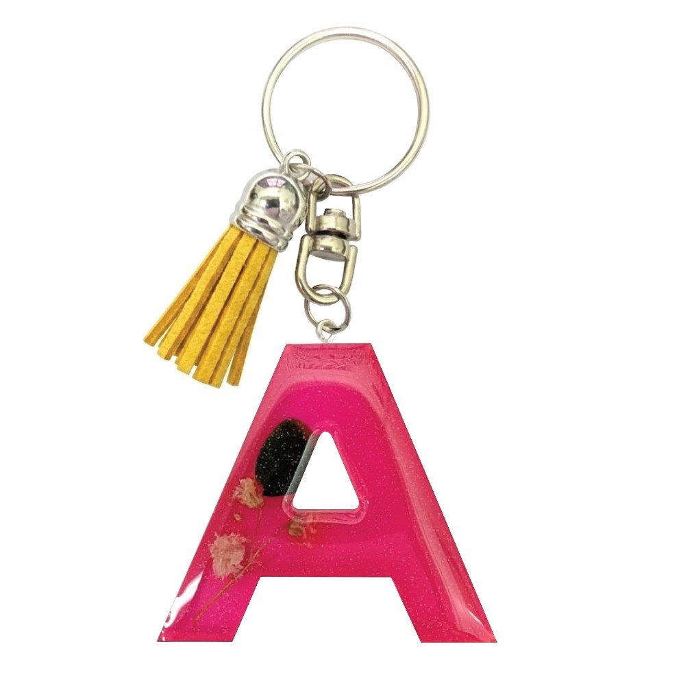 RESIN ALPHABET LETTER KEYCHAIN PINKIE DESIGN c/w TASSEL