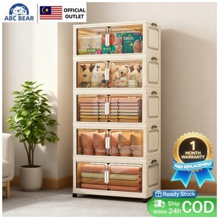 【ABC BEAR】Foldable Storage Cabinet Multi-tier Large Capacity Stackable with Rollers-For Snacks Clothing &Kitchen Supplis