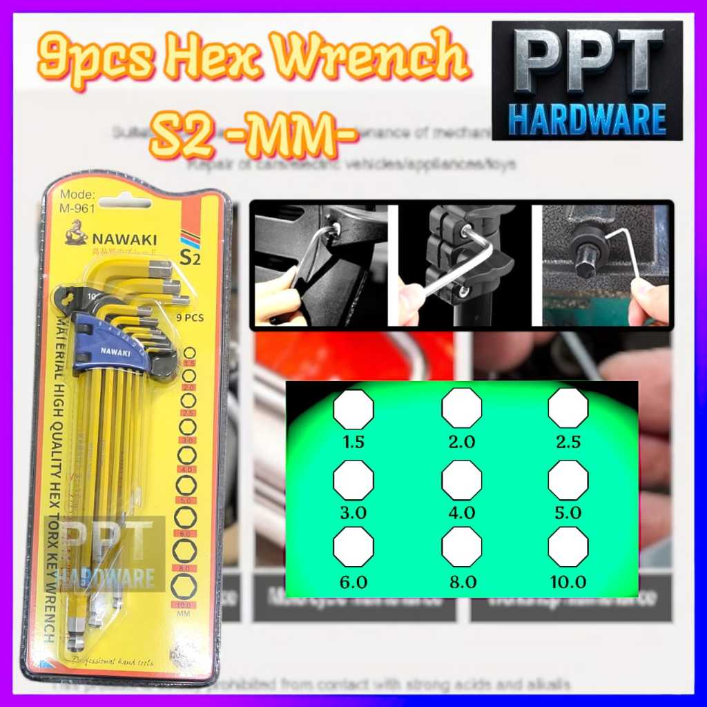 9PCS HEX WRENCH S2 -MM- / 9PCS HEX WRENCH S2 -STAR- / 9PCS CRV BALL PONT HEX WRENCH SET -MM-