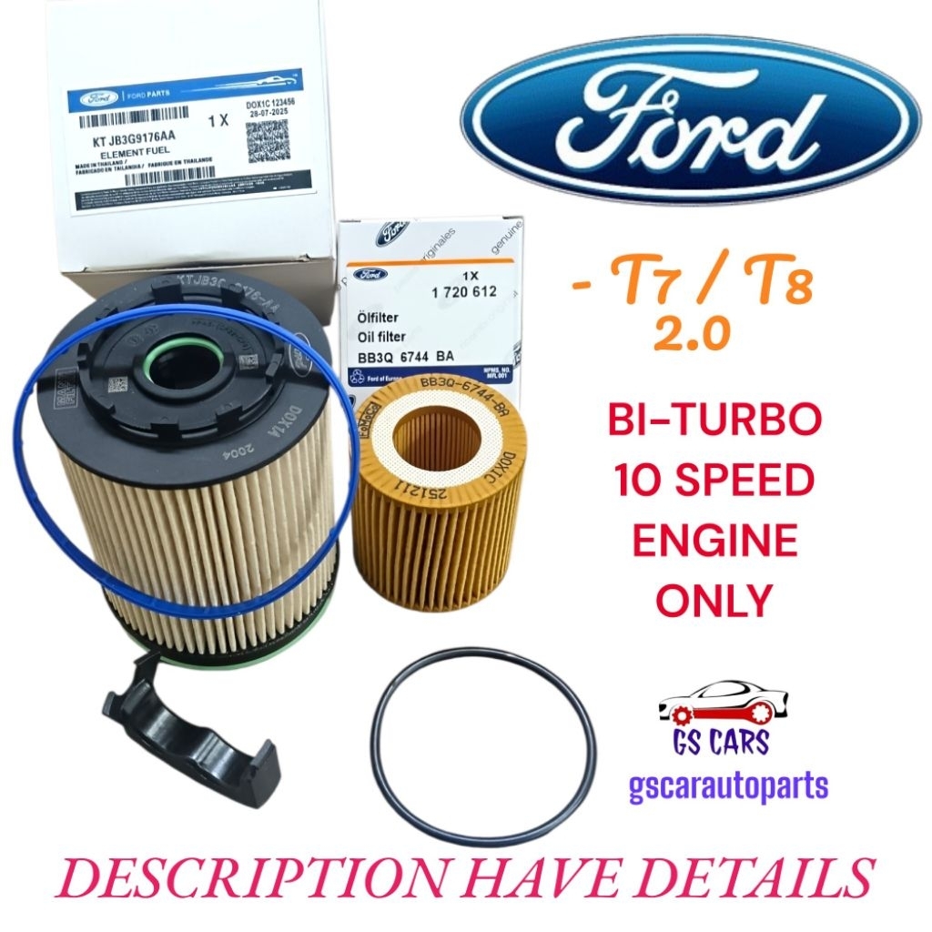 Ford Ranger T7/T8 2.0 BI-TURBO 10Speed กรองน้ํามันเครื่อง/กรองดีเซล KTJB3G-9176-AA & กรองน้ํามัน BB3