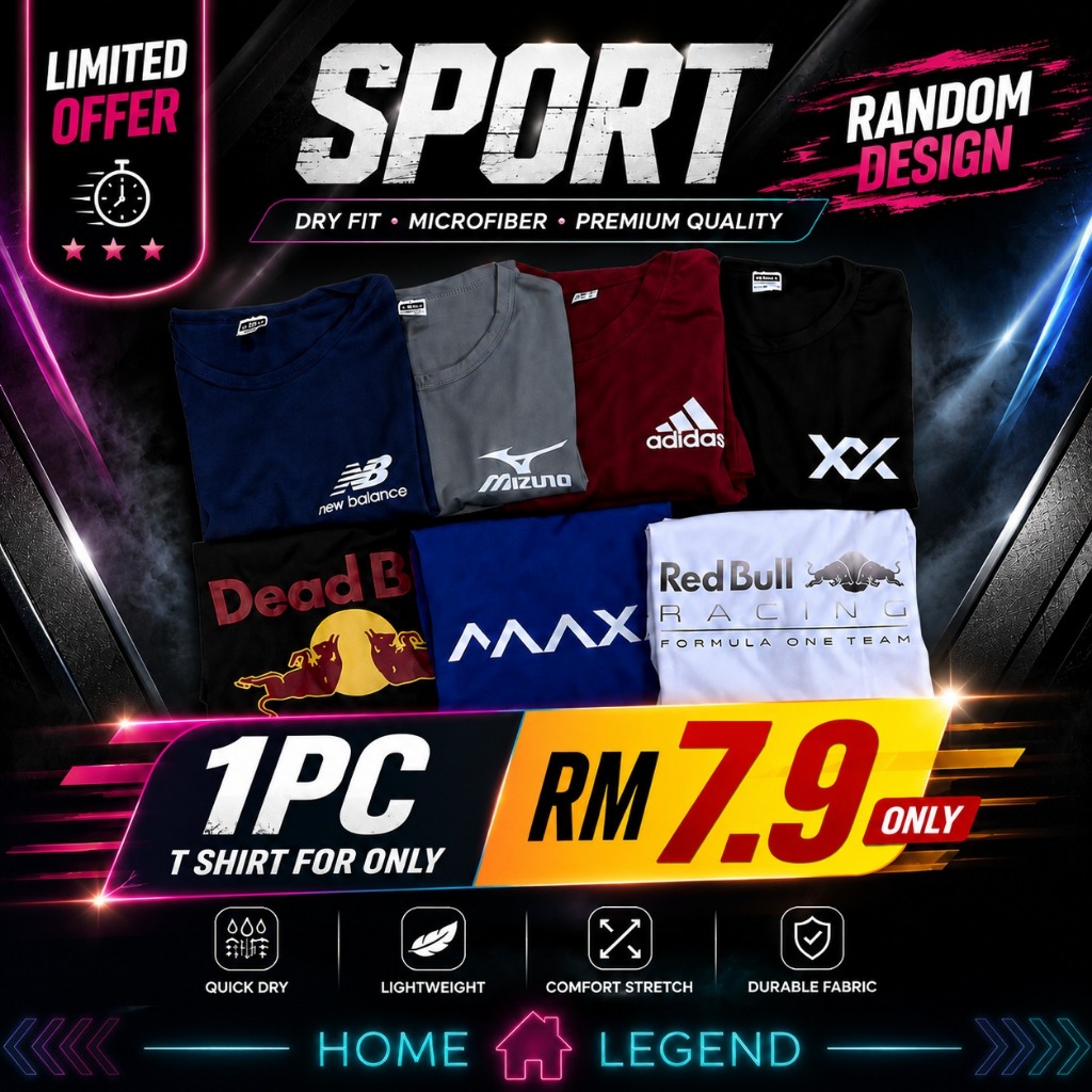 ️‍ ️‍ RED BULL RACING เสื้อยืดไมโครไฟเบอร์ Tee ชุดกีฬากีฬาแห้งเร็ว Baju Unisex ผู้ชายผู้หญิง