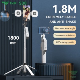 TNW S30 Selfie Stick Tripod 3 in 1 Quadrapod Wireless Selfie Stick Bluetooth Remote 360° Phone Tripod Stand with Light
