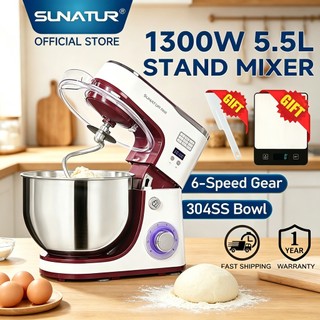 SUNATUR Stand Mixer Electric Desktop Egg Beater Household Small Kitchen Baking Blender Dough Kneader (1300W/5.5L)