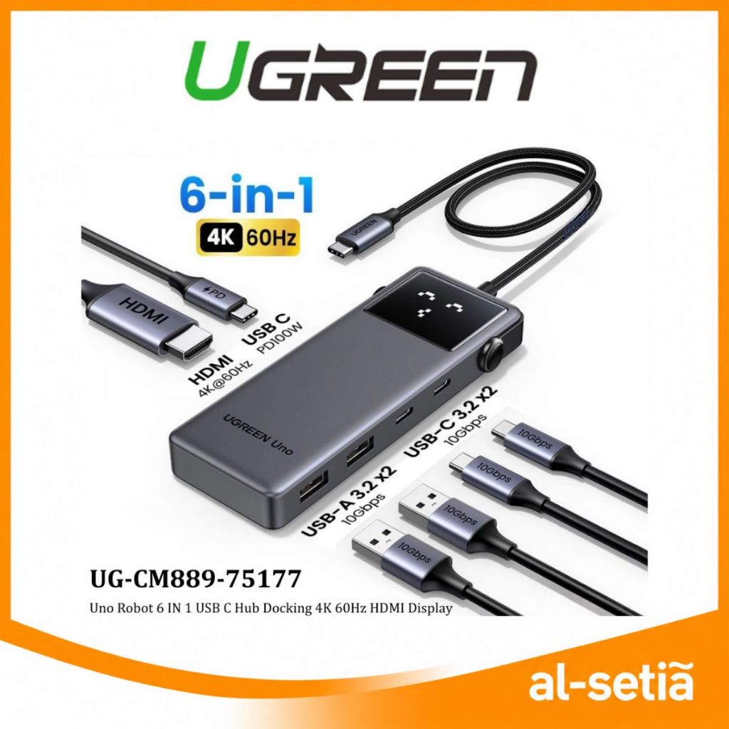 UGREEN UNO USB-C HUB 6-IN-1 / 7-IN-1 DOCK พร้อม 4K@60HZ 10GBPS USB-A USB-C SD TF LAN จอแสดงผล LED - 