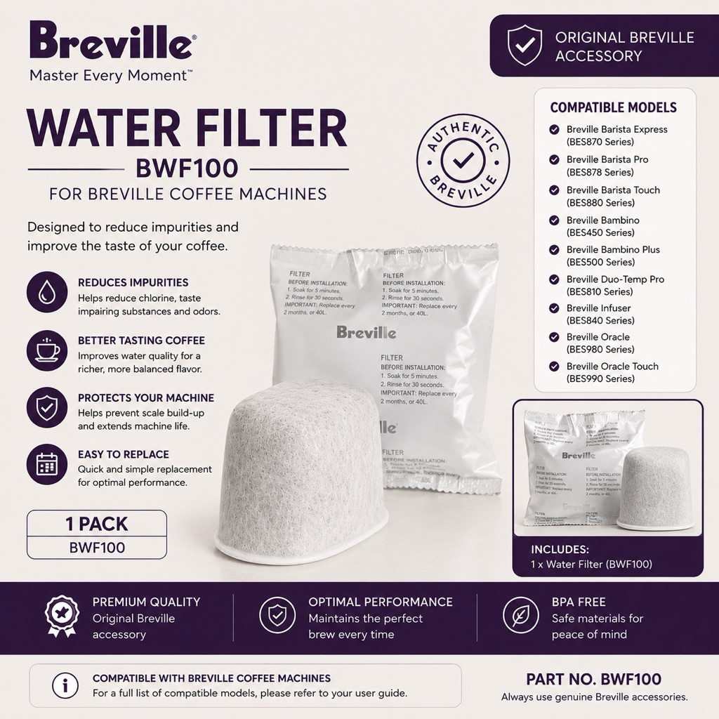 Breville BWF100 เครื่องกรองน้ําเปลี่ยนเครื่องชงกาแฟสําหรับ Breville Barista Express 1 แพ็ค