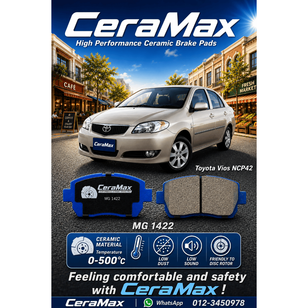 MG1422 VIOS NCP42 OROLLA ALTIS ZZE122 MR2 ZZW30 CERAMAX แผ่นรองเบรกหน้าเซรามิก