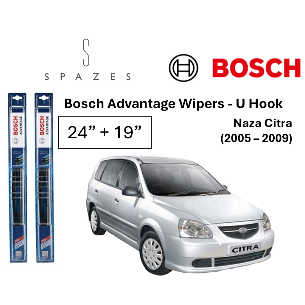 ที่ปัดน้ําฝน Naza Citra Wiper 24 "+19" Bosch Advantage U Hook Front Wiper BA2419