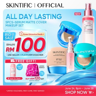 [Full Makeup Set]SKINTIFIC Perfect Stay Serum Matte SPF50+PA++++ Cushion Foundation+Tinted Sunscreen+Powder+Serum Spray