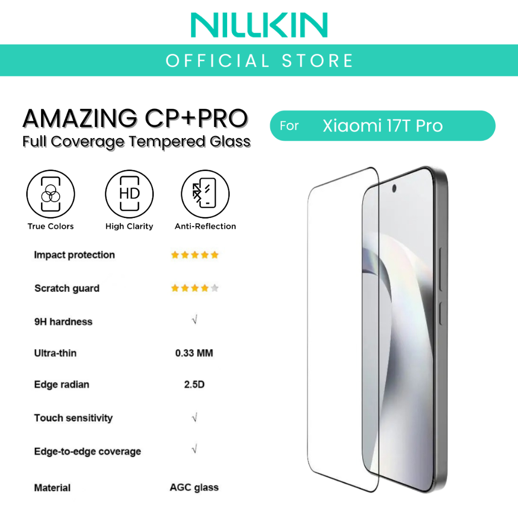 Nillkin CP + PRO สําหรับ Xiaomi 17T/17T Pro (ใหม่)/15T/15T Pro 0.33 มม.2.5D กระจกนิรภัยคลุมทั้งหมด