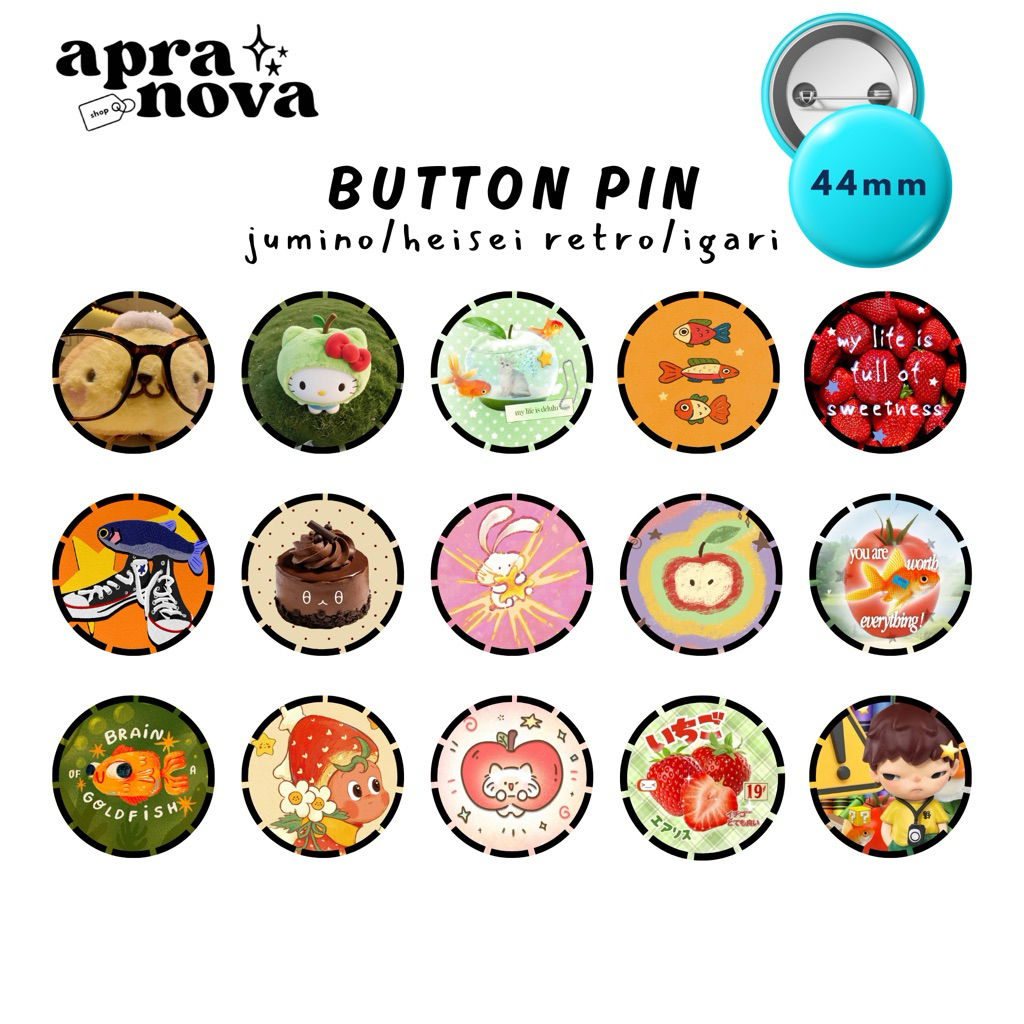 [aparanovashop] JUMINO/HEISEI RETRO/IGARI AESTOTIC BUTTON PINS | พินกระดุม | ปุ่ม BADGE สําหรับกระเป