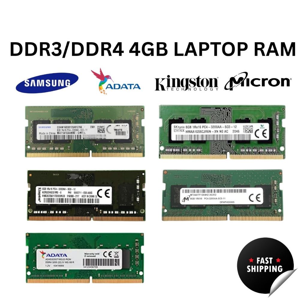 KINGSTON/ MICRON / SKHYNIX / ADATA / OTHER BRAND DDR3/DDR4 4GB RAM แล็ปท็อป