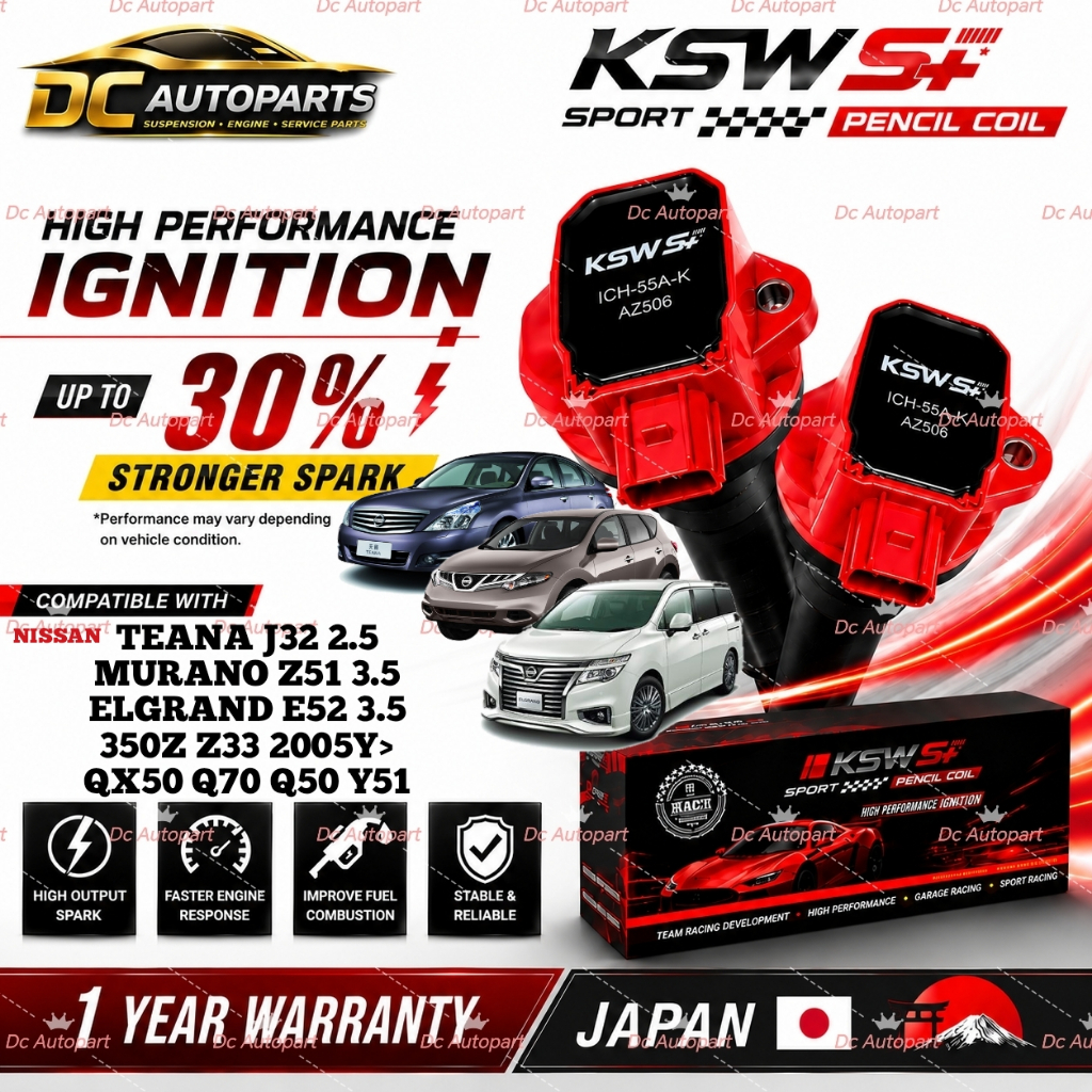 KSW S+ ปลั๊กกีฬา PENCIL COIL IGNITION NISSAN TEANA J32 2.5 3.5 MURANO Z51 3.5 ELGRAND E52 350Z Z33 3