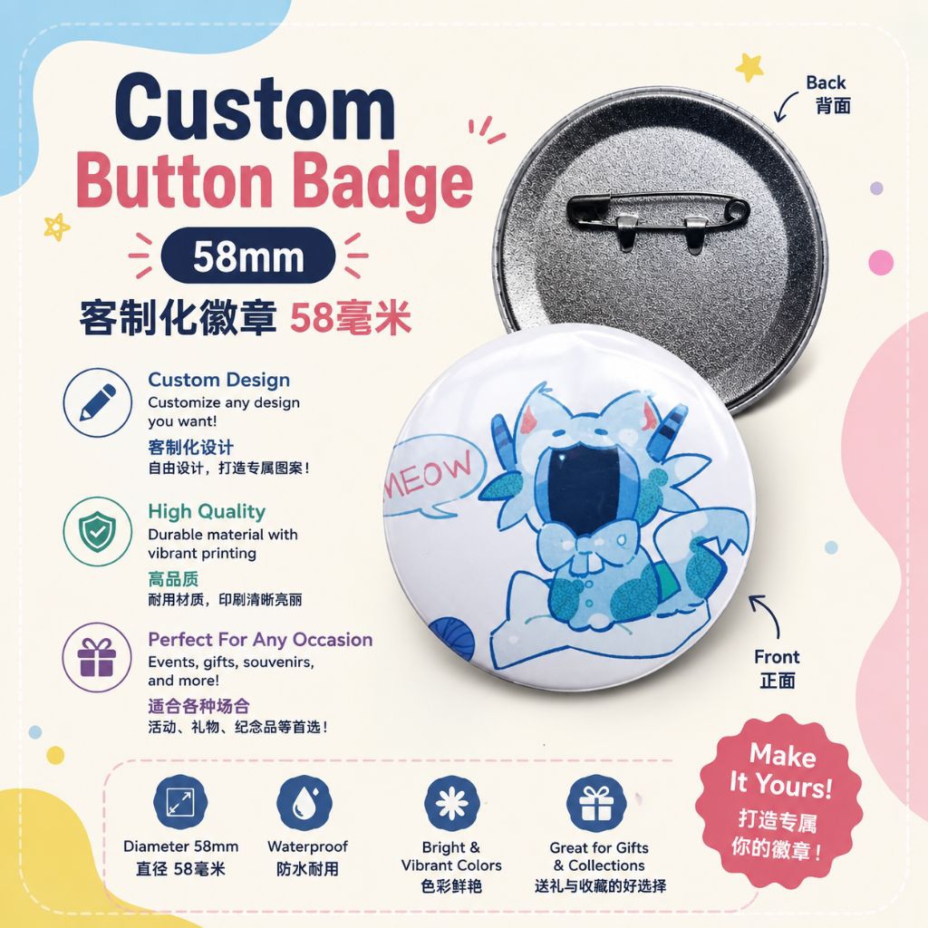 ตรากระดุมแบบกําหนดเองขนาด 58 มม. 客制化料 58มม