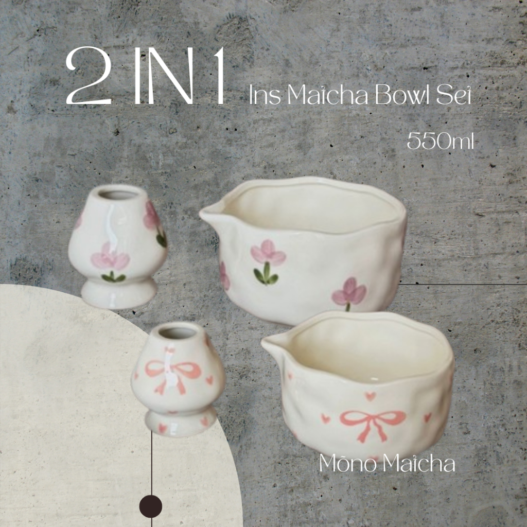M M Sano Matcha 2 IN 1 เกาหลี INS สไตล์ Matcha Bowl ชุดเซรามิค Chawan พร้อม Spout 2 IN 1 韩式INS风 ชุดช