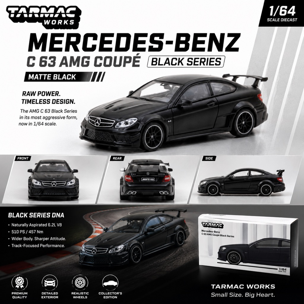 TARMAC WORKS 1/64 MERCEDES=BENZ C 63 AMG COUPE BLACK SERIES MATTE BLACK