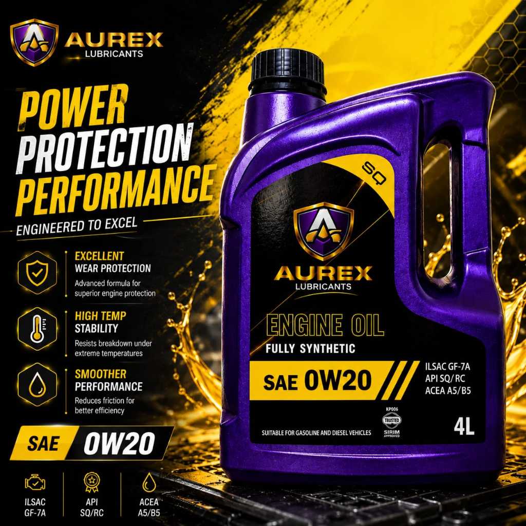 AUREX 0W20 (4 ลิตร) น้ํามันเครื่องสังเคราะห์แท้ API SQ GF-7A -Proton, Perodua, Honda, Nissan, Toyota
