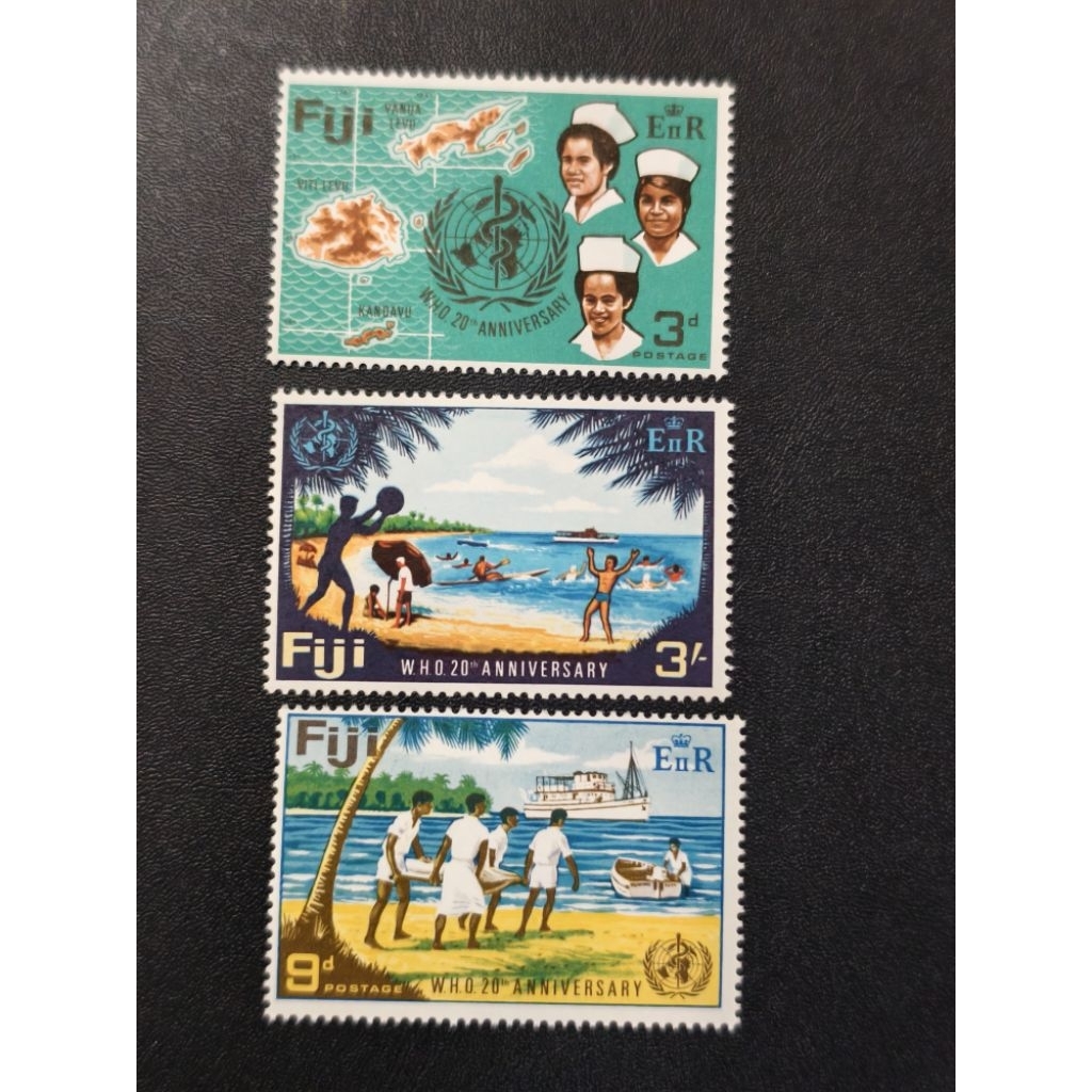 CE338 Fiji ปี 1968 20th Anniversary of World Health Organization แสตมป์ครบชุด 3v MNH