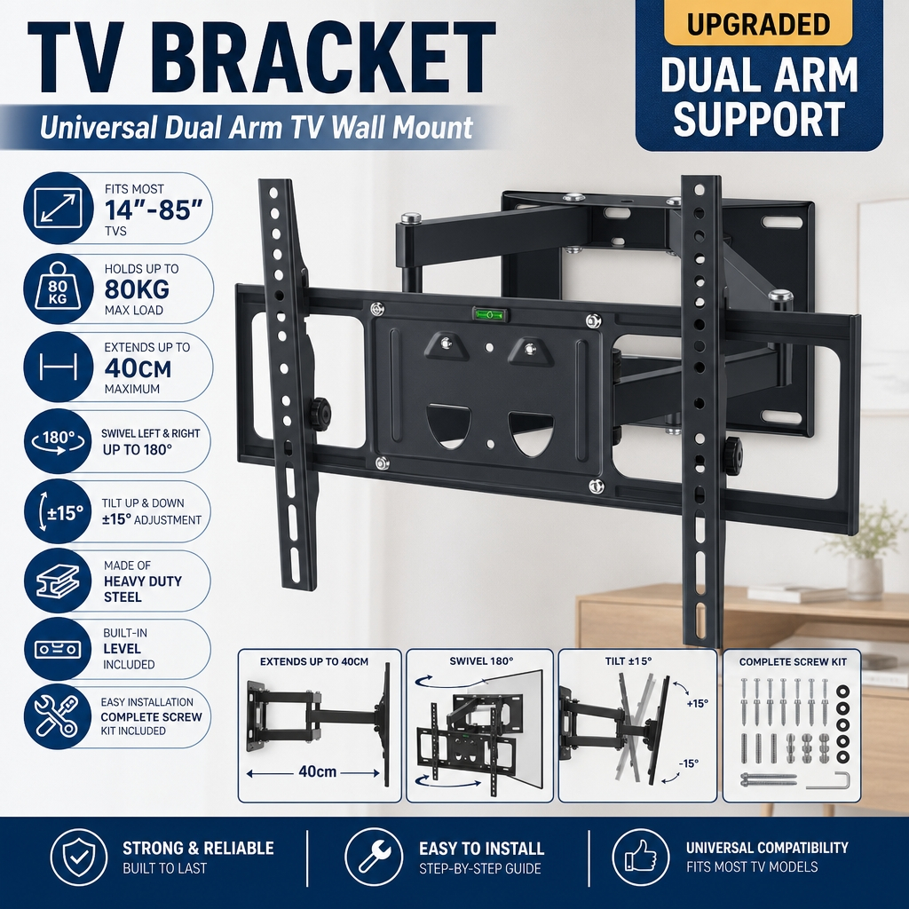 Universal TV Stand 14-85 นิ้ว Heavy Duty ขยาย Full Motion ปรับ TV Wall Mount Bracket Pendirian TV Se