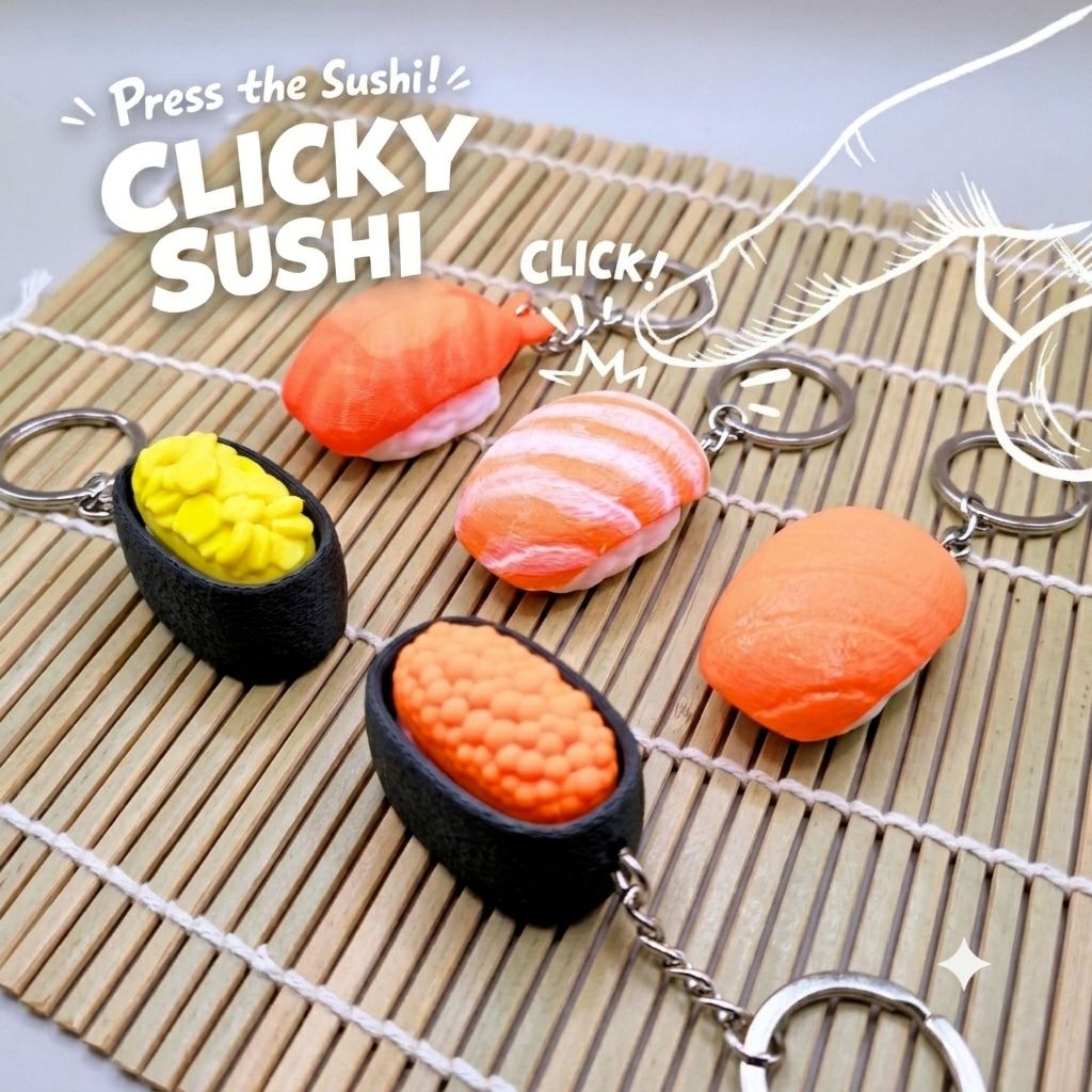 พวงกุญแจซูชิ Clicky Mechanical Keyboard Sound ASMR Fidget Toy Salmon กุ้งข้าวโพด Sushi Charm อุปกรณ์