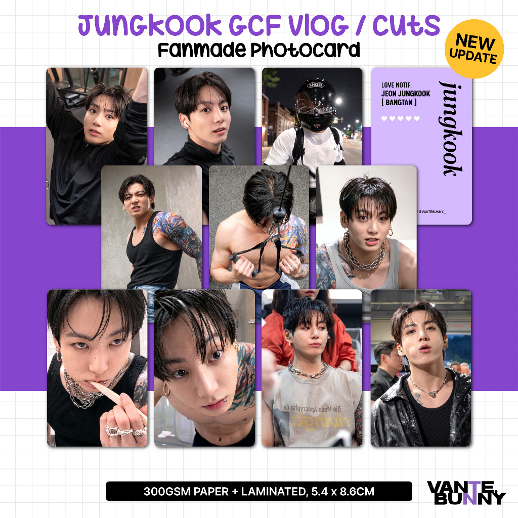 JK Jungkook GCF Vlog IG Cuts Gym Photocards Fanmade Photo Card Set PC โดย Vantebunny