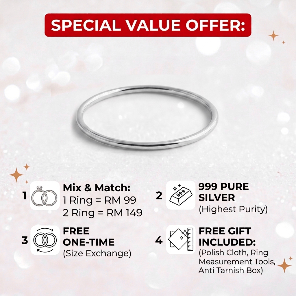 BEUNI HANDMADE MINIMALIST PREMIUM 999 SILVER RING ANTIRUST NO ALLERGIC WATER PROOF WITH 999 MARK 999