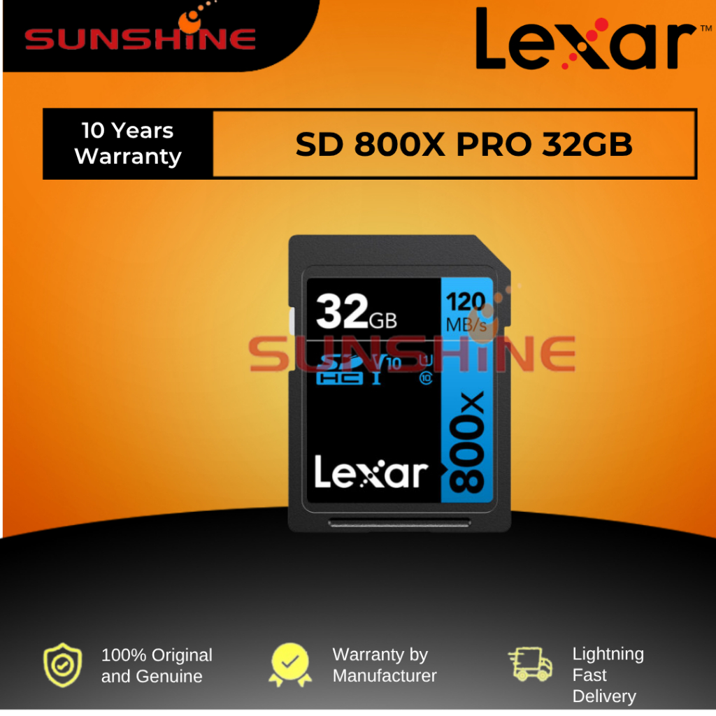 LEXAR 800X PRO SDXC ประสิทธิภาพสูง USH-I, V30, U3, การ์ด SD 4K 32GB/64GB/128GB/256GB