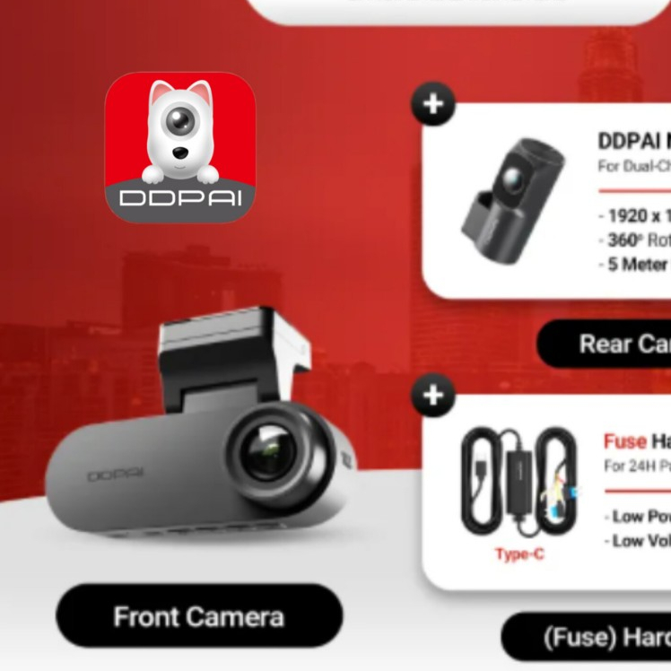 DDPAI N2 Dual Dashcam Car Recorder ด้านหน้า Quard 2K (1440p) ด้านหลัง FHD (1080p)