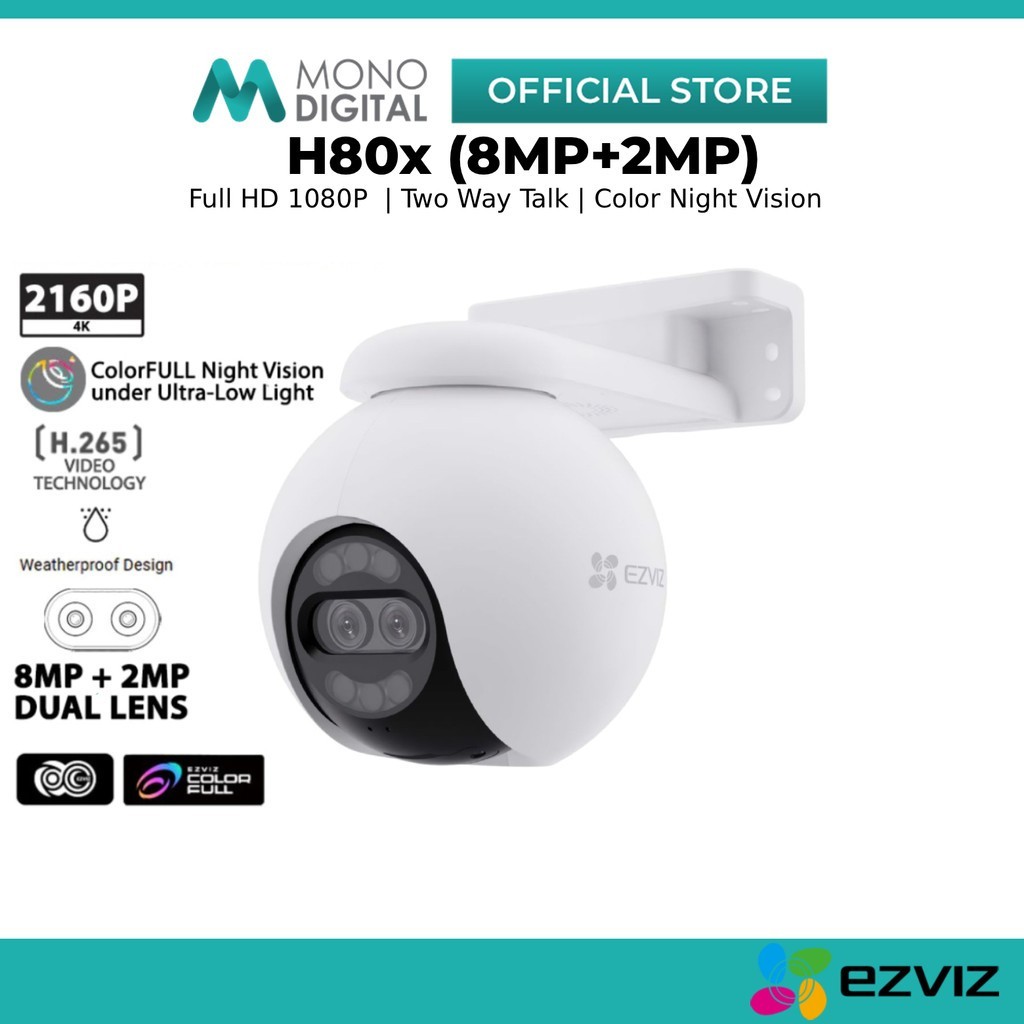 EZVIZ H80x 8MP+2MP 10MP Dual เลนส์กลางแจ้งสมาร์ท Wi-Fi PT กล้อง 4K Ultra HD กล้องวงจรปิดกันน้ํา WiFi