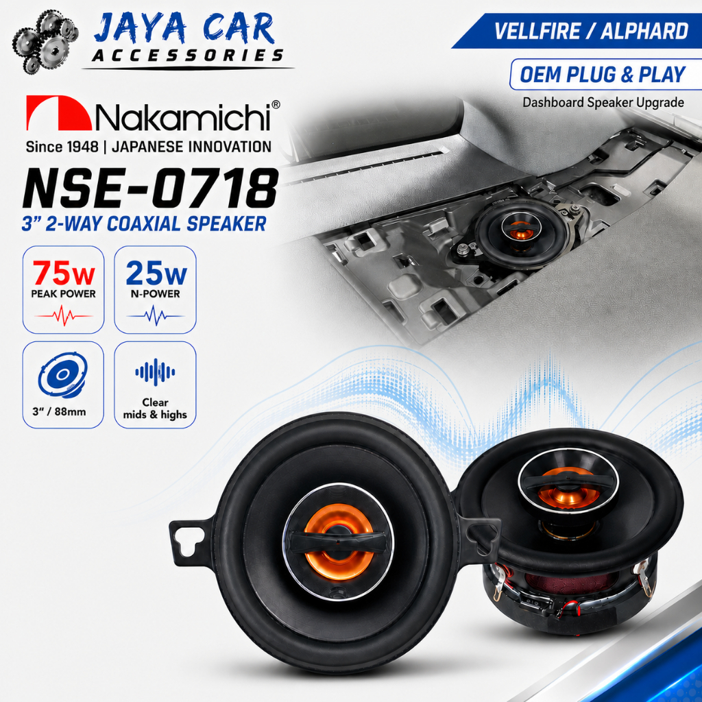 NAKAMICHI Toyota Vellfire Alphard Nakamiichi NSE-0718 ลําโพงแดชบอร์ด 3 นิ้ว OEM Plug & Play 75W